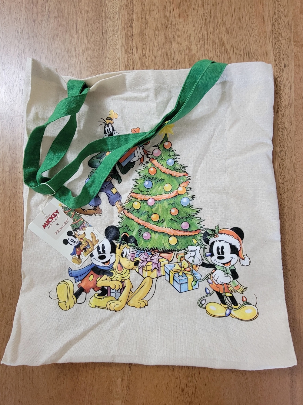 Disney Canvas Tote with Green Straps and Multicolor Holiday Print